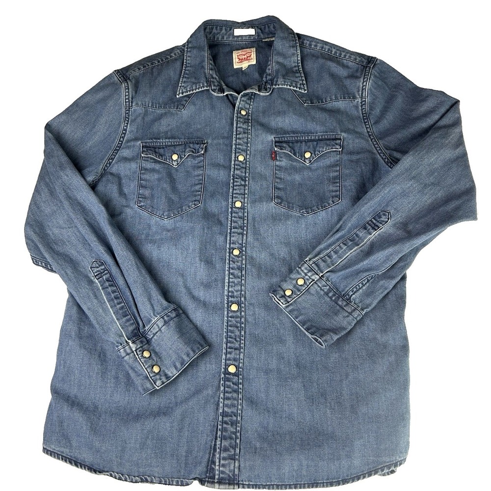Levi's Denim Slim Fit Pearl Snap Gorpcore Utility Western Cowboy Size L